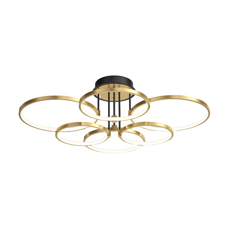 3/5/6 Rings Dimmable Gold Modern Ceiling Light with Leather Accent