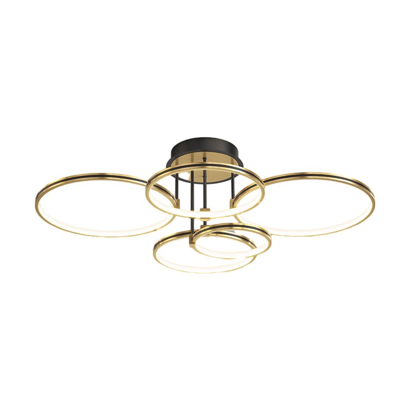 3/5/6 Rings Dimmable Gold Modern Ceiling Light with Leather Accent
