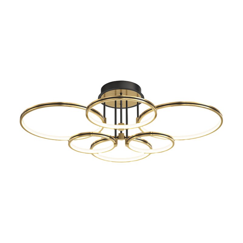 3/5/6 Rings Dimmable Gold Modern Ceiling Light with Leather Accent
