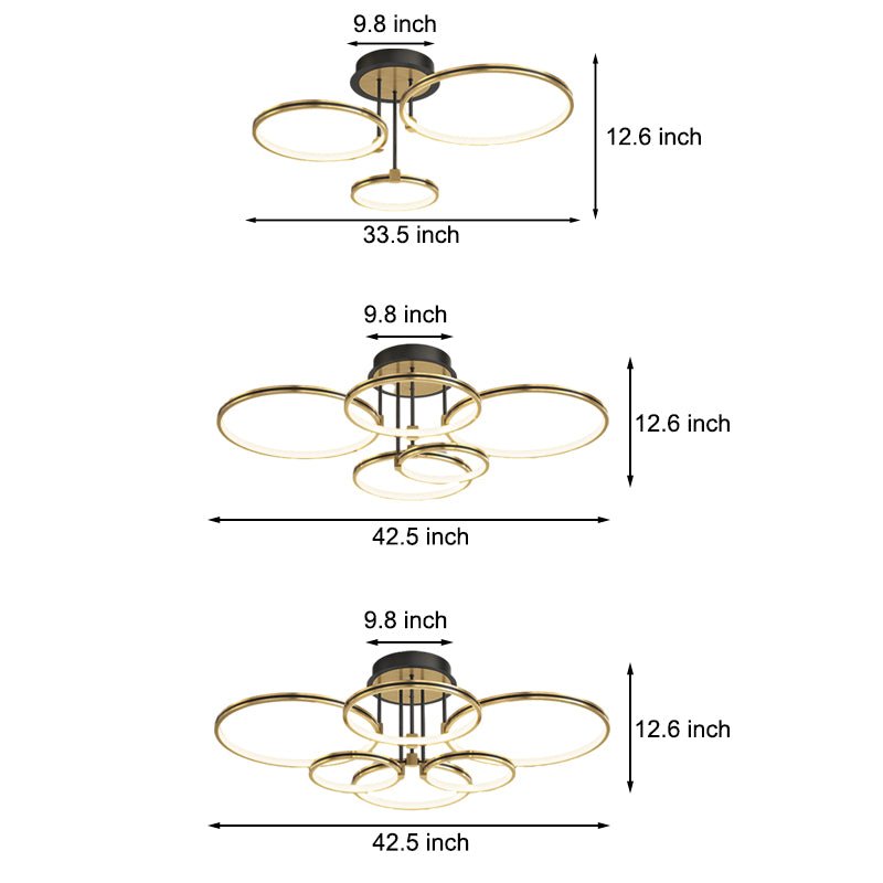 3/5/6 Rings Dimmable Gold Modern Ceiling Light with Leather Accent