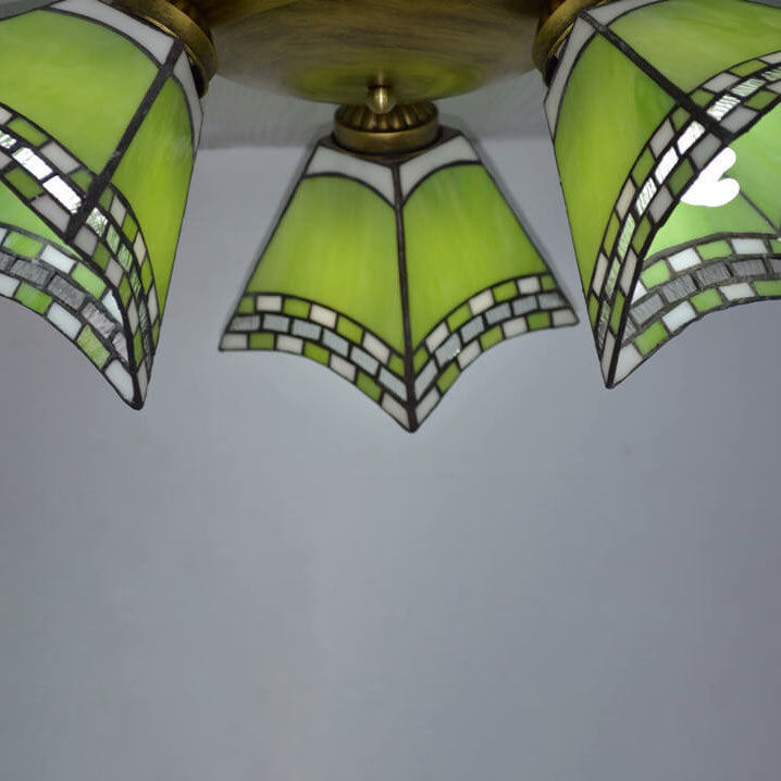 Tiffany Style Stained Glass 3-Light Semi-Flush Mount Light Fixture
