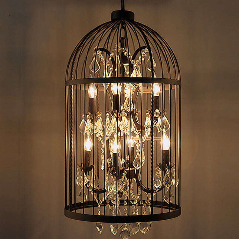 Retro Wrought Iron Bird Cage Chandelier - 4/8 Light Hanging Fixture