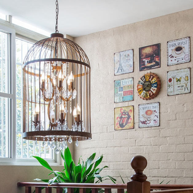 Retro Wrought Iron Bird Cage Chandelier - 4/8 Light Hanging Fixture