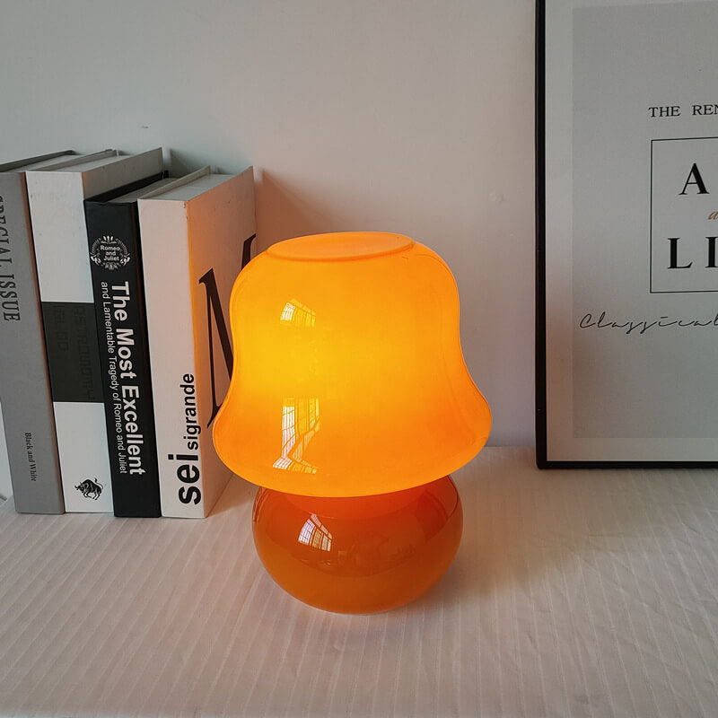 French Cream Handmade Glass Mushroom 1-Light Table Lamp, Unique Artisan Table Lamp, Vintage-Inspired Home Lighting, Decorative Glass Lamp, Soft Glow Interior Illumination, Modern Table Lamp for Living Room and Bedroom, Stylish Mushroom Design Lighting, Ar