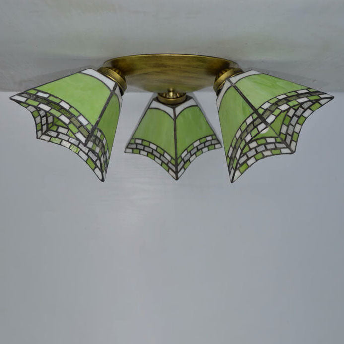 Tiffany Style Stained Glass 3-Light Semi-Flush Mount Light Fixture