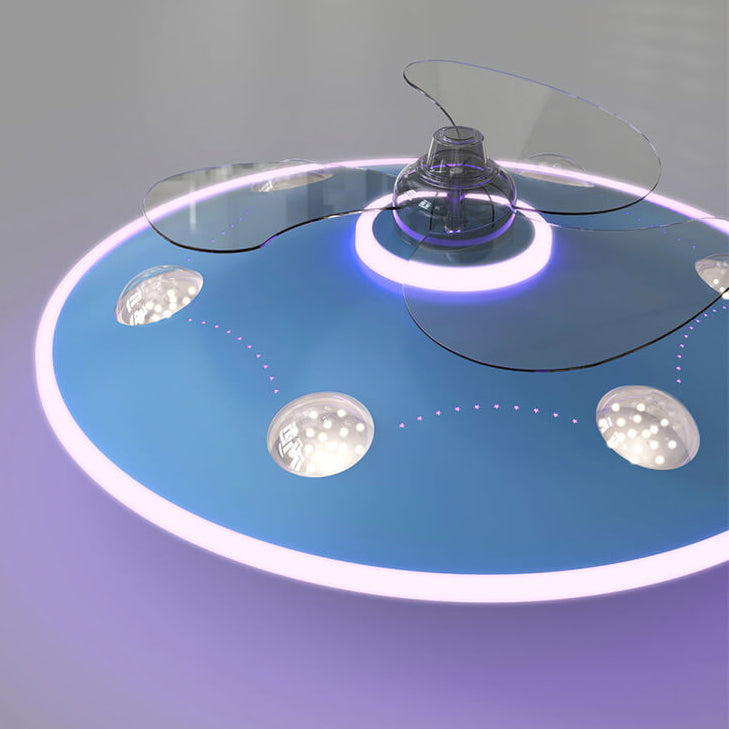 Modern Cartoon UFO Ceiling Fan Light - Round Iron Acrylic LED Flush Mount for Kids