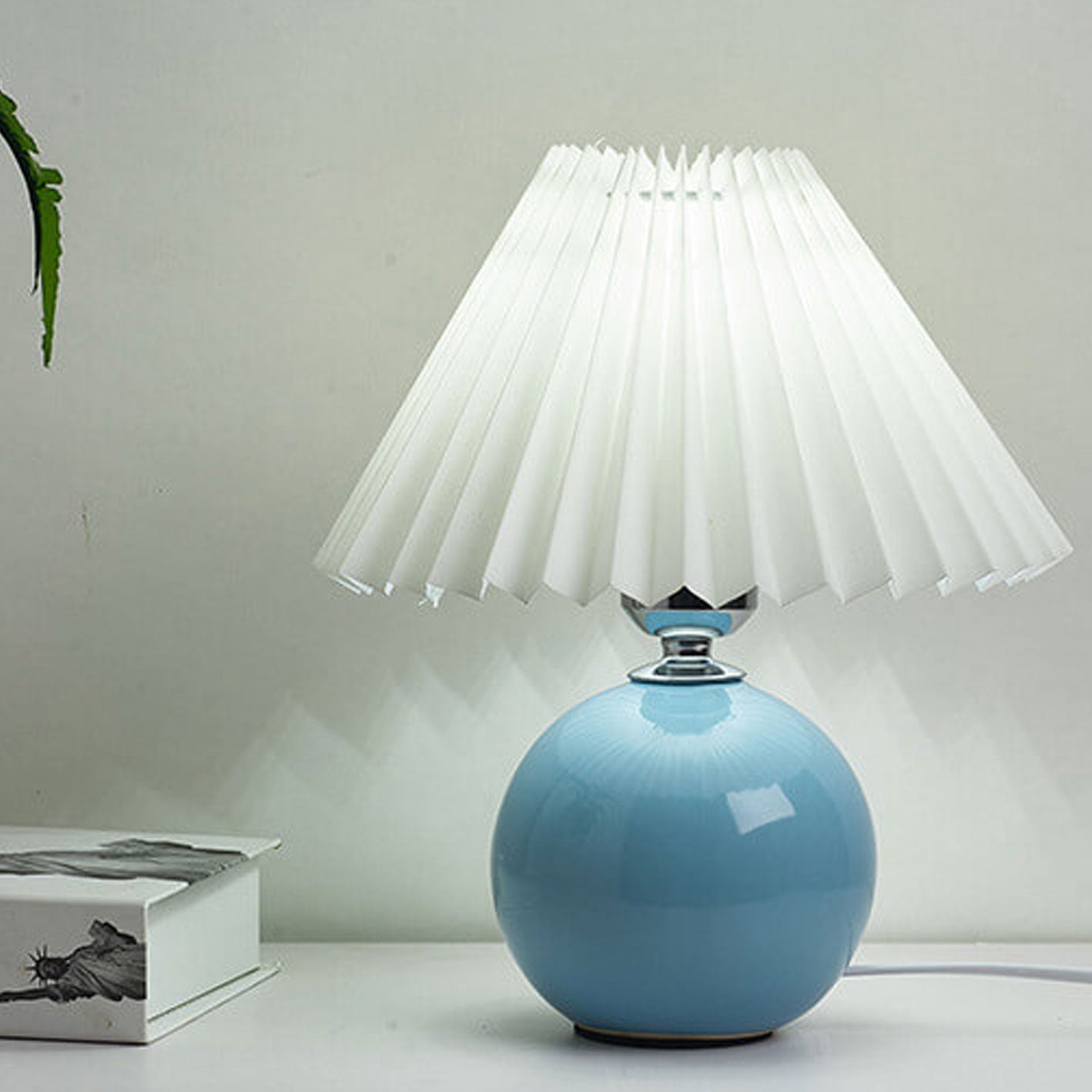 Nordic Minimalist Ceramic Pleated 1-Light Table Lamp, Modern Home Decor Lighting, Scandinavian Design Accent Lamp, Elegant Ceramic Nightstand Light, Stylish LED or Incandescent Table Lamp, Chic Indoor Lighting Fixture, Contemporary Pleated Shade Lamp, Bes
