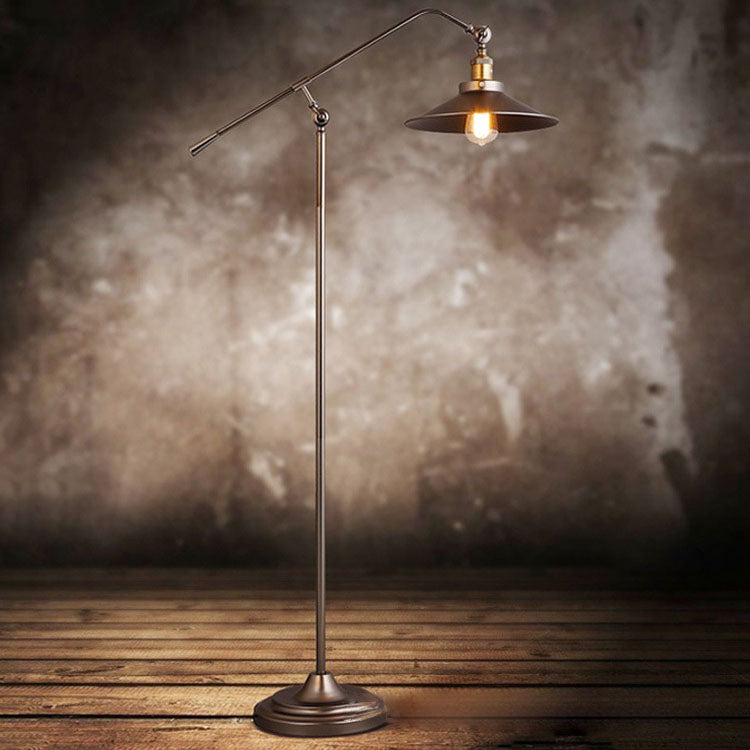 Contemporary Industrial Iron Floor Lamp - Long Arm 1-Light for Bedroom