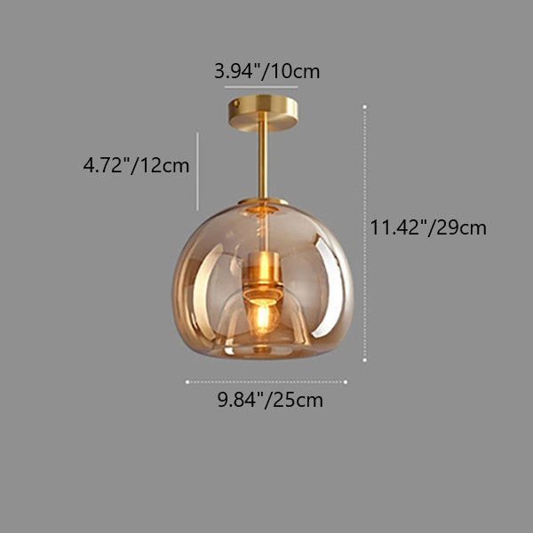 Contemporary Nordic Round Glass Iron Ball 1-Light Semi-Flush Mount Ceiling Light for Living Room