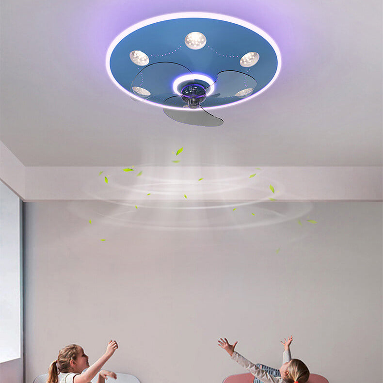 Modern Cartoon UFO Ceiling Fan Light - Round Iron Acrylic LED Flush Mount for Kids