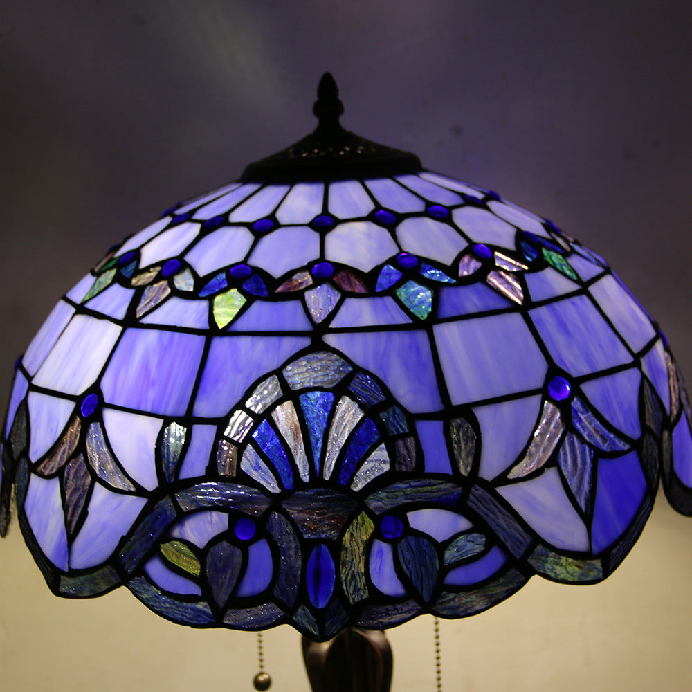 Tiffany Style Stained Glass 2-Light Cone Pull Cord Table Lamp for Bedroom