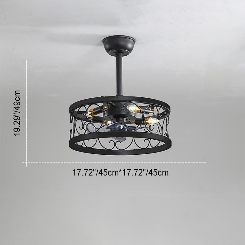 Industrial Minimalist Copper Iron Semi-Flush Mount Ceiling Fan Light - 4-Light Round Square Design