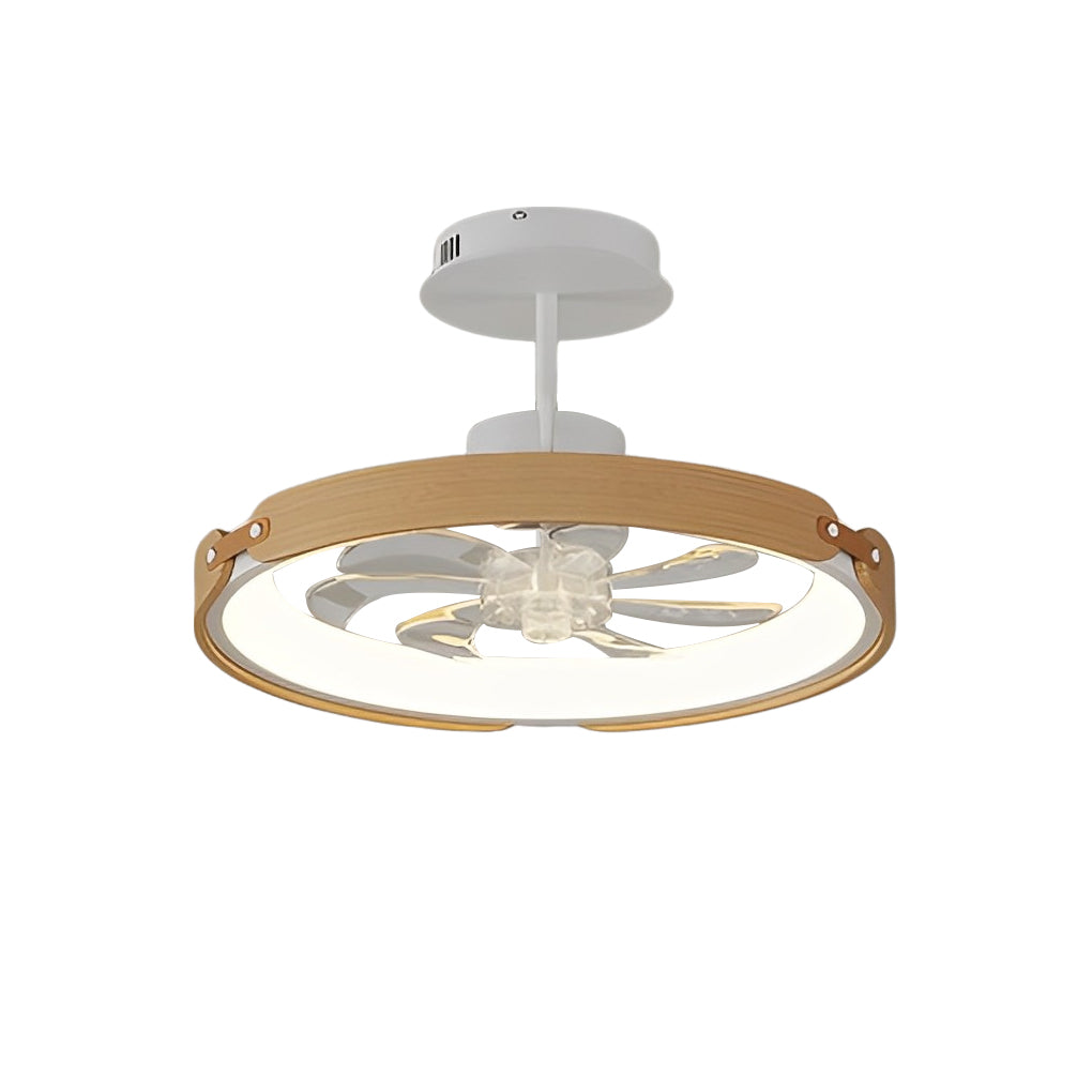 Round Wood LED Bladeless Ceiling Fan with App Control & 3-Step Dimming
