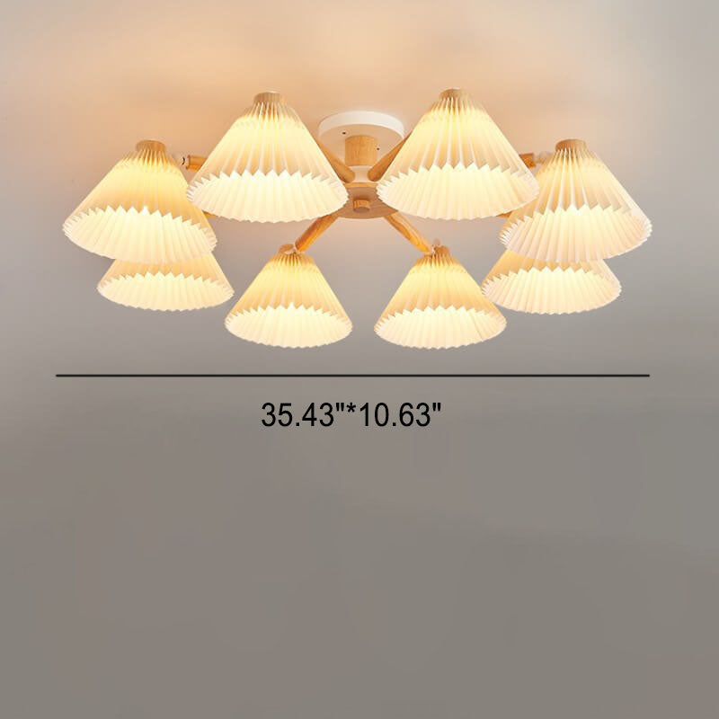 Nordic Wood Pleated Shade Semi-Flush Mount Ceiling Light - 3/6/8 Light Options for Modern Home Decor