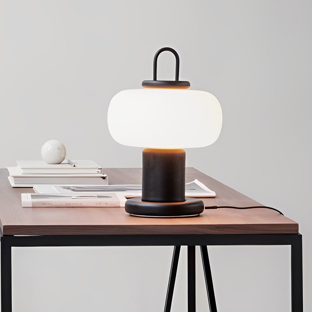 Modern Milk Glass Orb Table Lamp - Portable LED Ambient Lighting for Home Decor