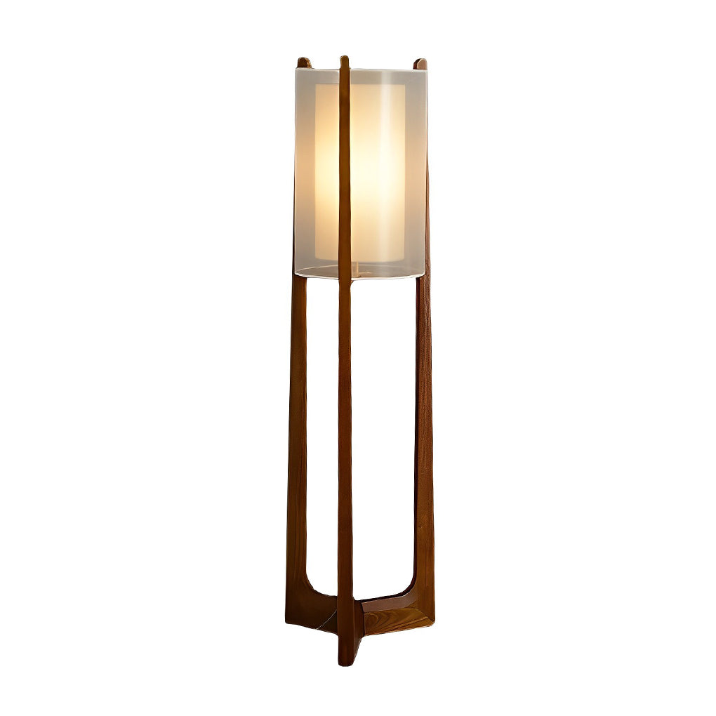 Rustic Japanese Wood LED Floor Lamp - Double Shade Design, Eco-Friendly Lighting for Home Decor