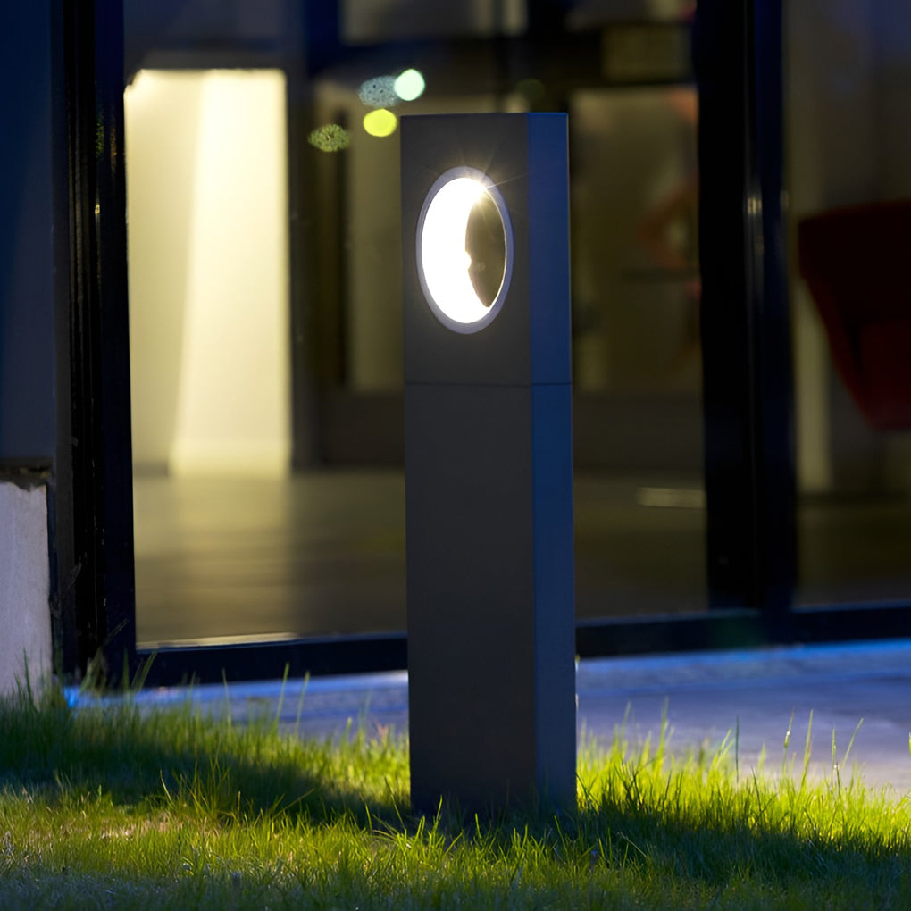Sleek Black Modern Outdoor Pathway Bollard Lights with Round Hole Feature