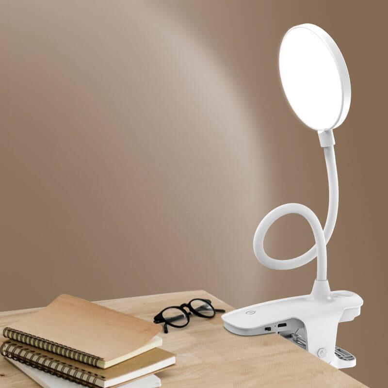 Rechargeable LED Clip Desk Lamp Eye Protection Night Light, Adjustable Brightness, Portable Reading Lamp, USB Rechargeable, Flexible Gooseneck, Dimmable Night Light for Study, Bedroom, Office, Bedside, Travel