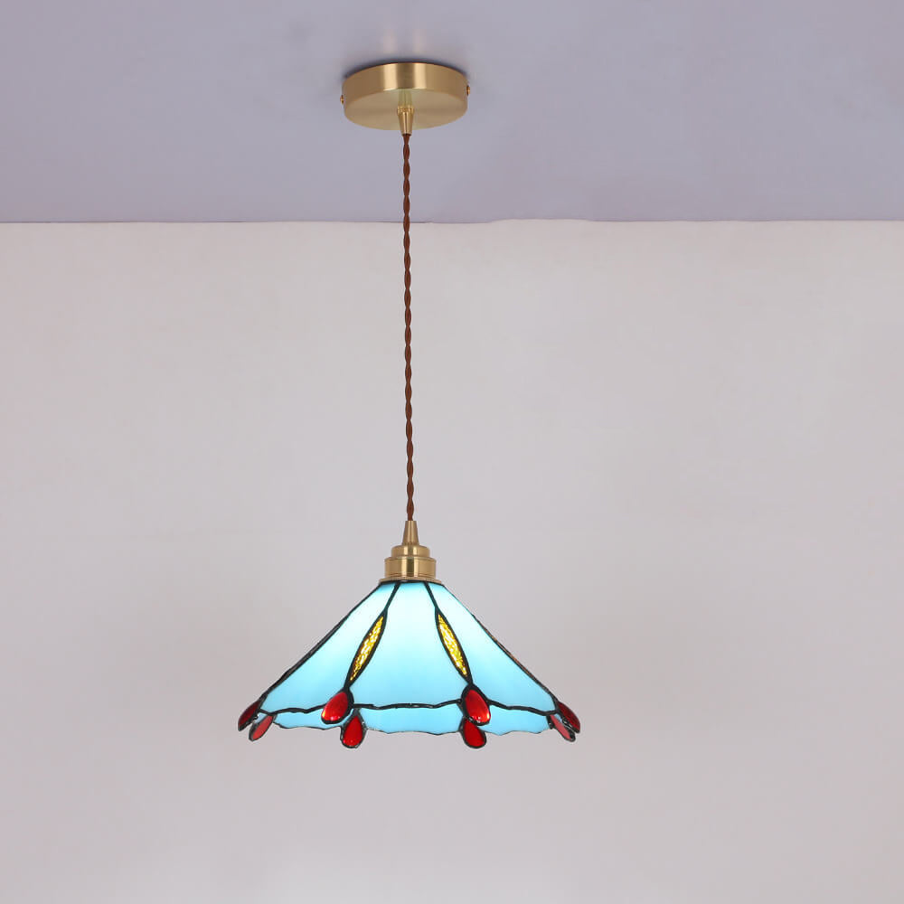 Vintage Tiffany Stained Glass Umbrella Pendant Light - 1-Light Fixture for Home Decor