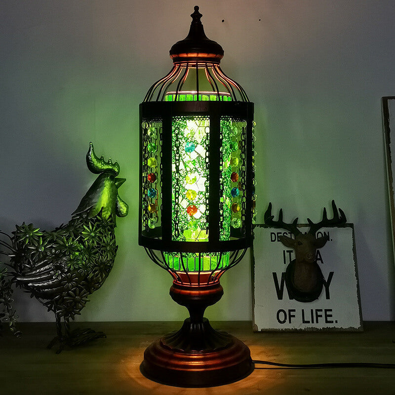 Vintage Turkish Stained Glass Lantern 1-Light Table Lamp - Bohemian Home Decor, Artistic Lighting, Colorful Mosaic Lamp, Unique Nightstand Light, Traditional Ottoman Style, Handcrafted Decorative Accent, Vintage-Inspired Interior Lighting