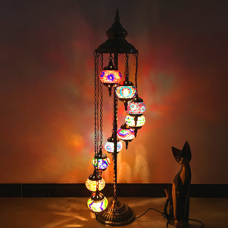 Retro Turkish Moroccan Globe 9-Light Floor Lamp - Vintage Boho Decor Lighting