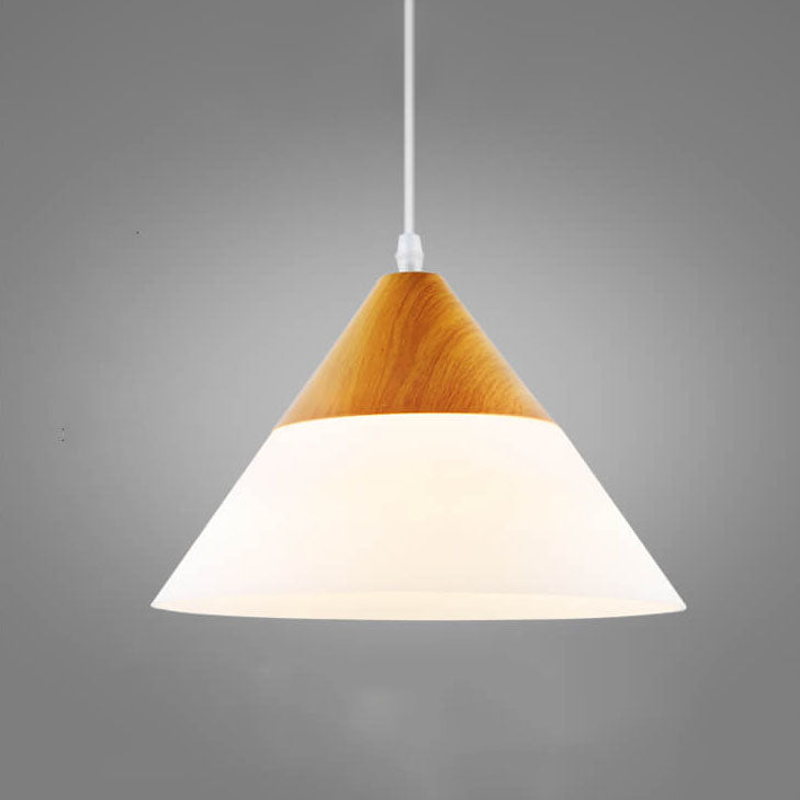 Nordic Wood Grain Glass Pendant Light - Cone Shaped 1-Light Fixture