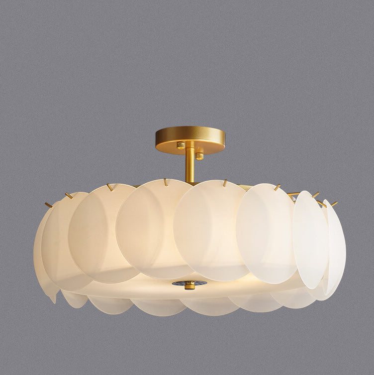 French Glass Round Drum Semi-Flush Mount Ceiling Light - 5/6 Light Fixture, Elegant Lighting, Modern Design, Home Decor, Living Room Illumination