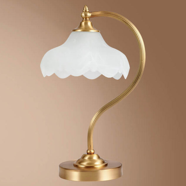 Vintage Copper Glass Petal Shade 1-Light Table Lamp for Bedroom