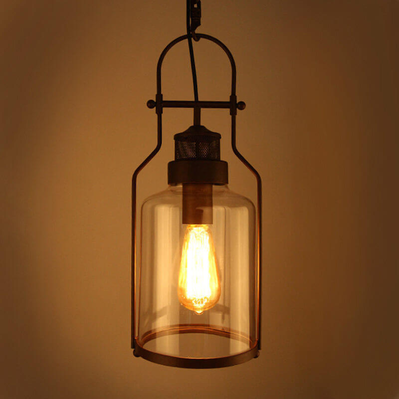 Industrial Vintage Iron Glass Jar Pendant Light - 1-Light Fixture for Rustic Decor, Retro Lighting, and Home Interiors