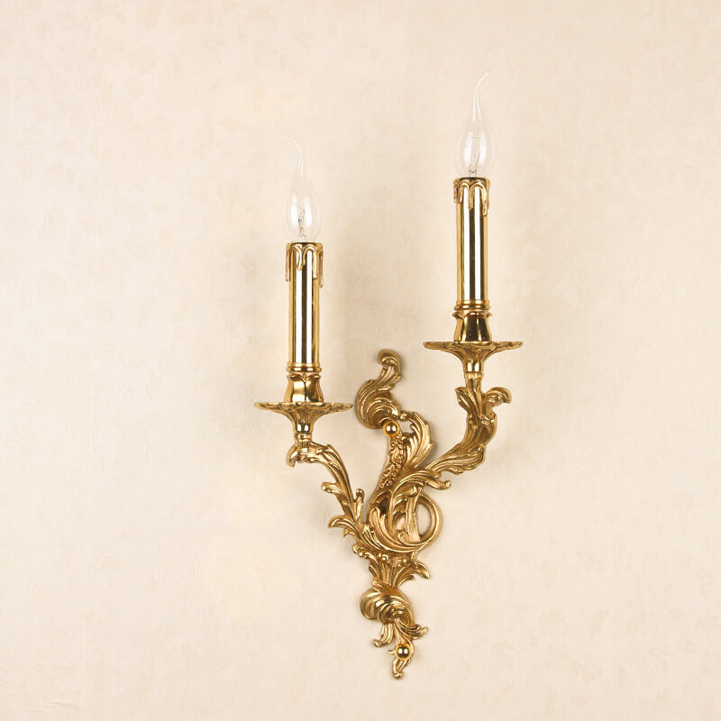 French Vintage Brass Candle Wall Sconce Lamp - 2/3 Light Decorative Fixture
