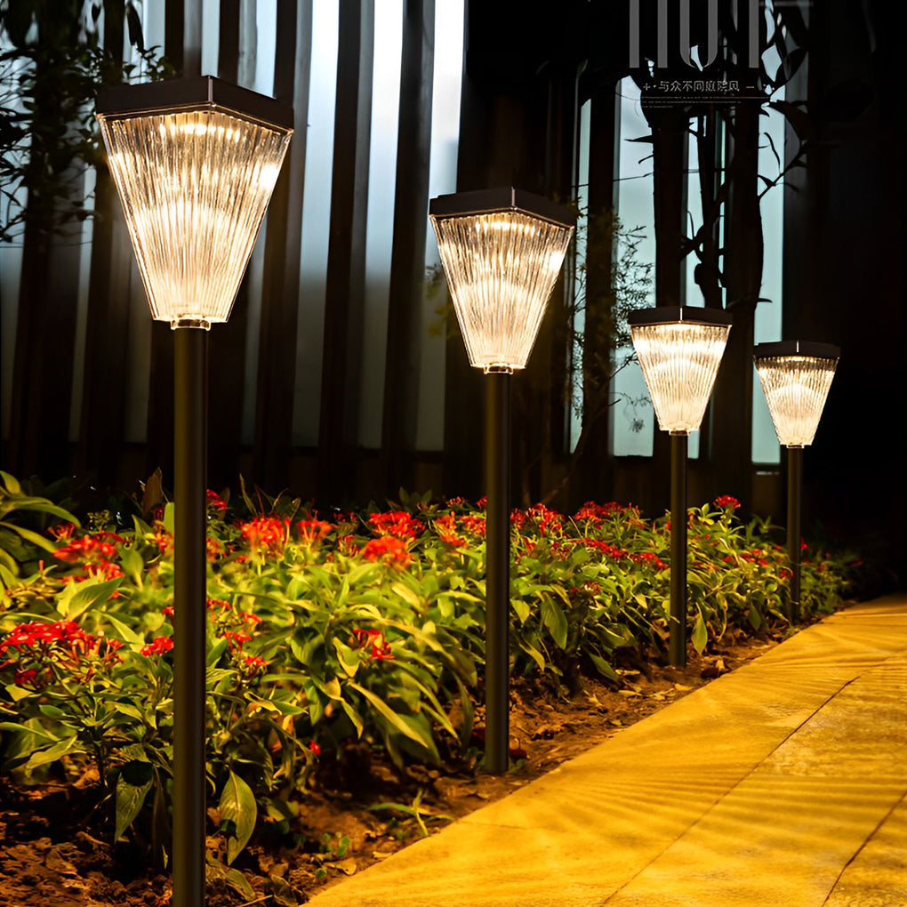 Dimmable LED Solar Post Lights with Ripple Lampshade for Garden Pathway