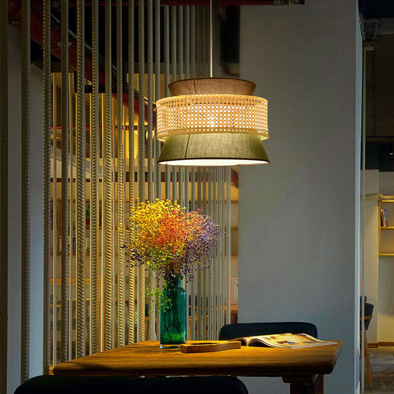 Modern Rattan Japanese Drum Pendant Light - 1-Light Fixture for Home Decor