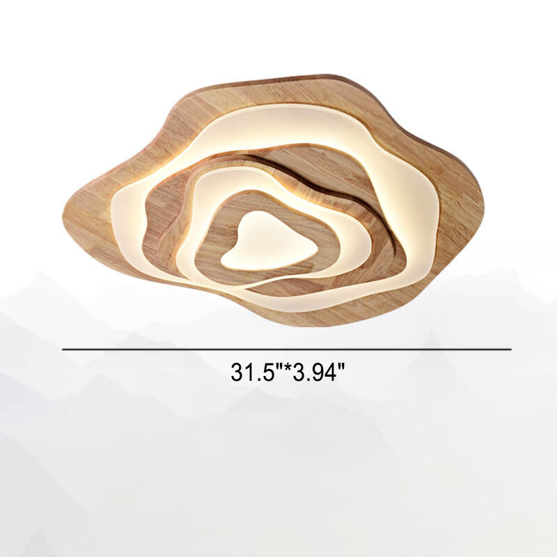 Modern Chinese Solid Wood Round LED Ceiling Light - Textured Flush Mount Lamp