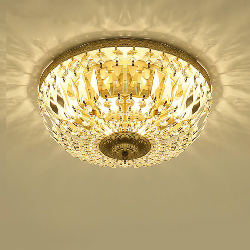 Vintage Round Crystal Flush Mount Ceiling Light 4/6 Light Fixture