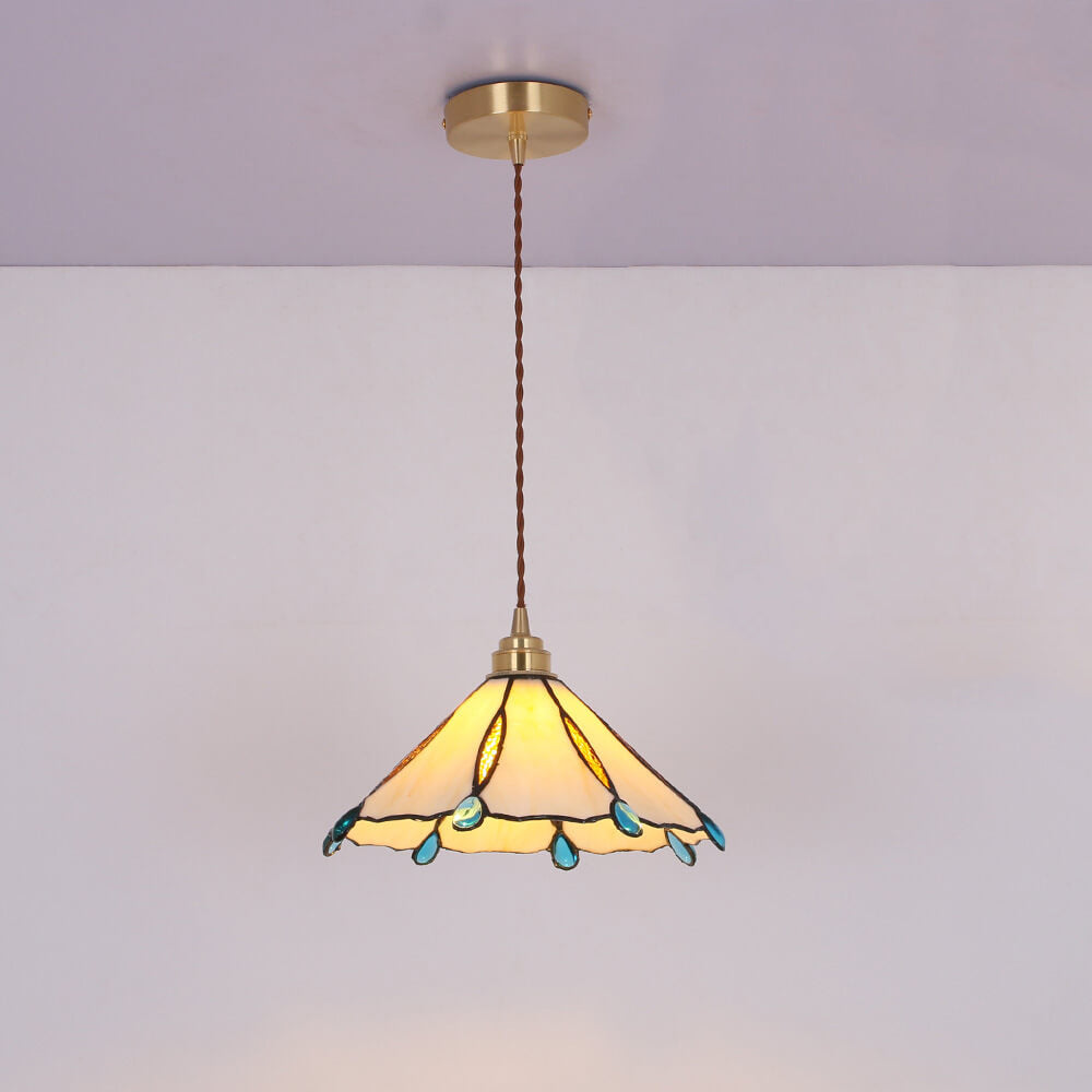 Vintage Tiffany Stained Glass Umbrella Pendant Light - 1-Light Fixture for Home Decor