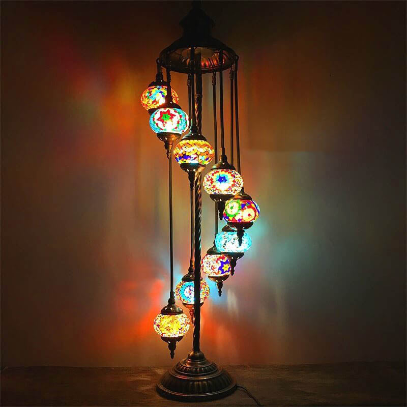 Retro Turkish Moroccan Globe 9-Light Floor Lamp - Vintage Boho Decor Lighting