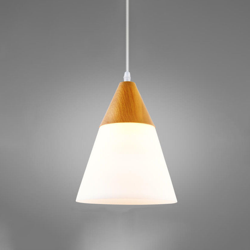 Nordic Wood Grain Glass Pendant Light - Cone Shaped 1-Light Fixture
