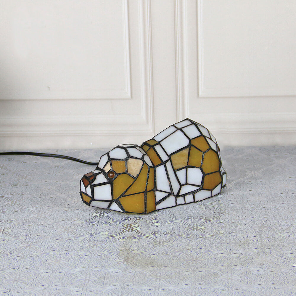 Tiffany Style Creative Cats Dogs Stained Glass Night Light Table Lamp 1-Light Art Deco Pet Decorative Lighting Home Accessories Unique Gifts for Cat Lovers Dog Lovers Bedroom Nightstand Decor