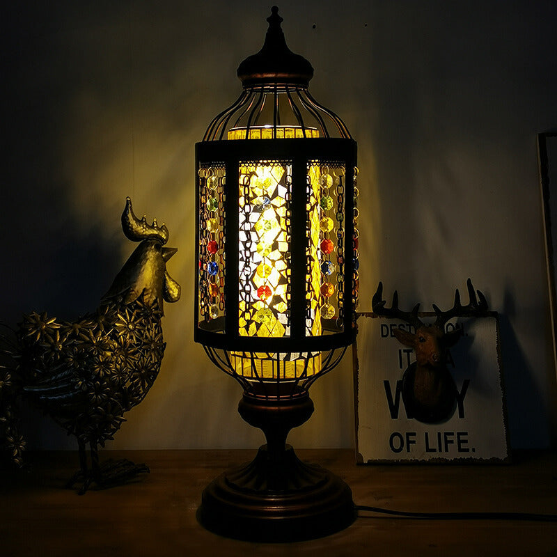 Vintage Turkish Stained Glass Lantern 1-Light Table Lamp - Bohemian Home Decor, Artistic Lighting, Colorful Mosaic Lamp, Unique Nightstand Light, Traditional Ottoman Style, Handcrafted Decorative Accent, Vintage-Inspired Interior Lighting