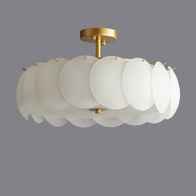 French Glass Round Drum Semi-Flush Mount Ceiling Light - 5/6 Light Fixture, Elegant Lighting, Modern Design, Home Decor, Living Room Illumination