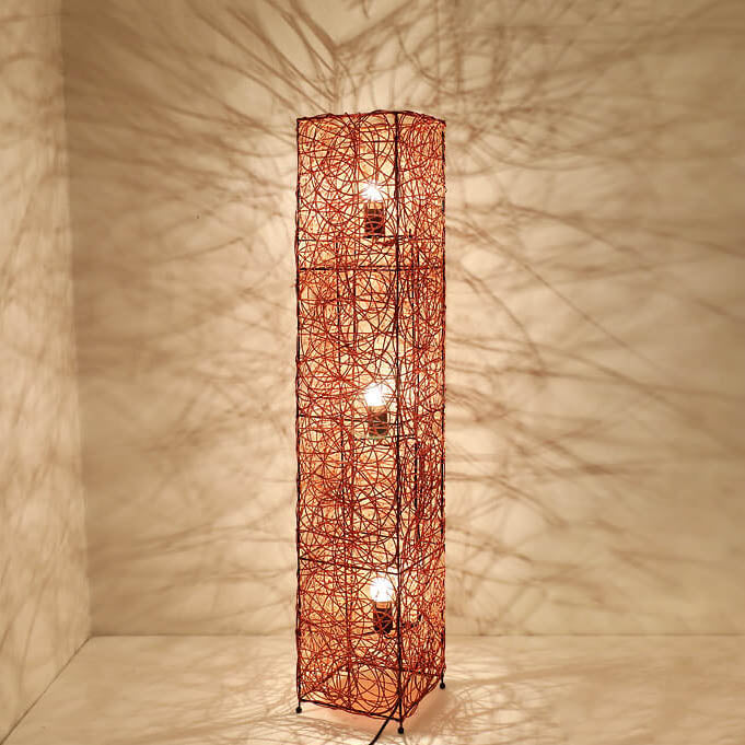Minimalist Rattan Weaving 3-Light Floor Lamp - Column Design, Eco-Friendly Lighting, Bohemian Home Decor, Adjustable Brightness, Stylish Indoor Lighting, Warm Ambiance Lamp