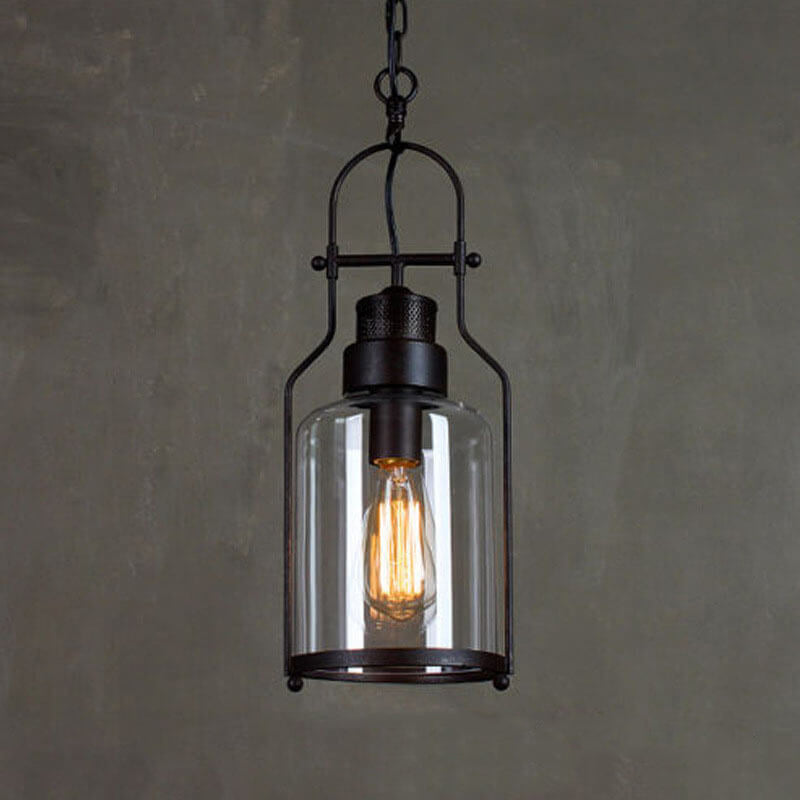 Industrial Vintage Iron Glass Jar Pendant Light - 1-Light Fixture for Rustic Decor, Retro Lighting, and Home Interiors
