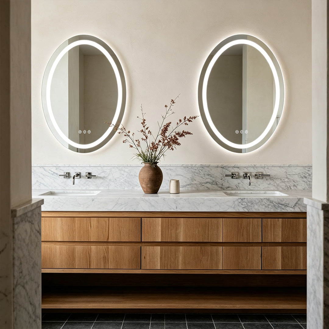 LED Oval Bathroom Lighted Vanity Mirror Multifunctional with Dimmable Touch Lighting, Anti-Fog, Backlit Makeup Mirror, Wall-Mounted Illuminated Vanity Mirror for Home and Salon Use