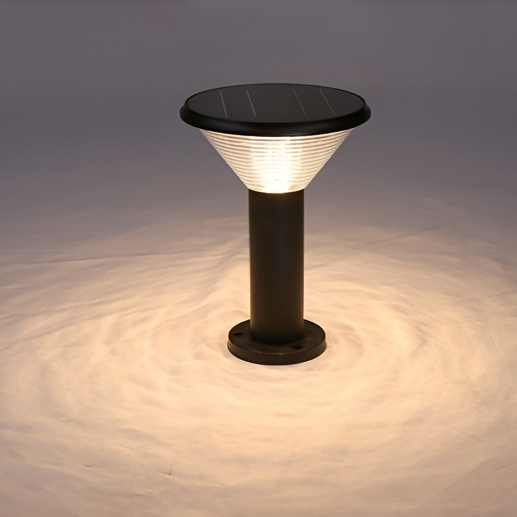 Contemporary Tapered Solar LED Pathway Light - Cylindrical Black Outdoor Lighting