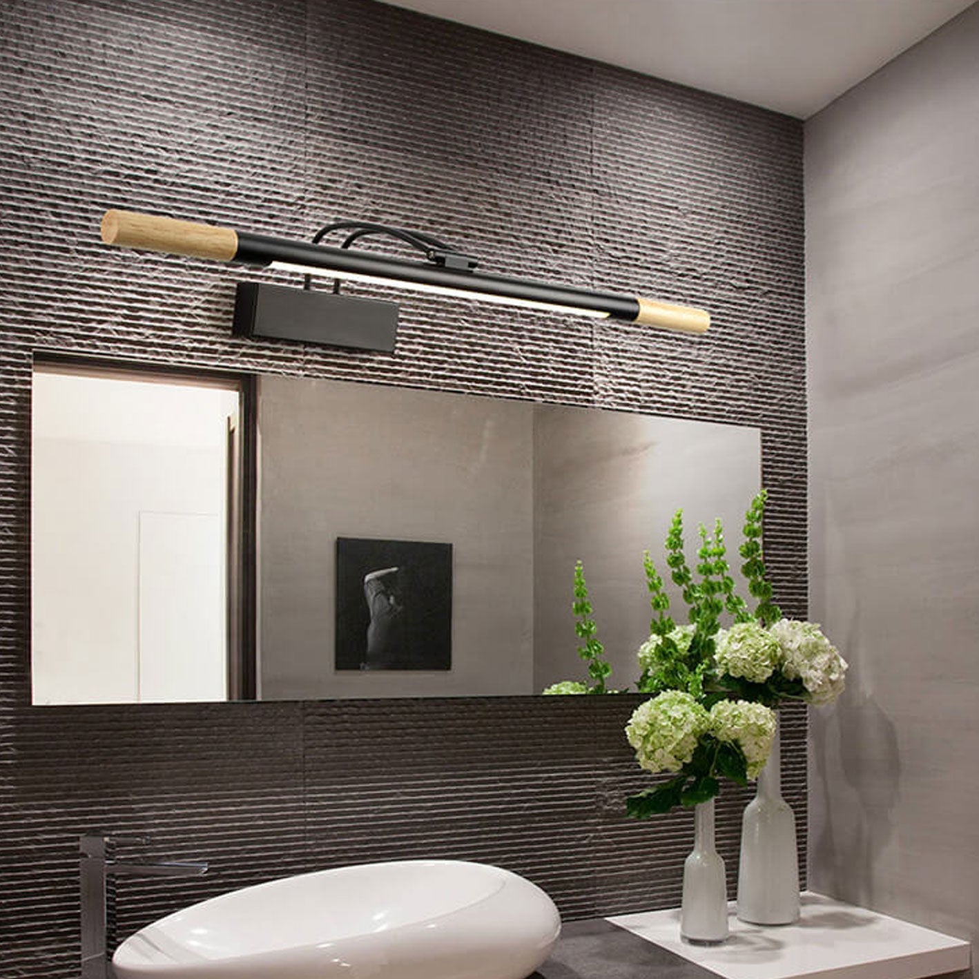 Nordic Solid Wood LED Curved Arm Vanity Light Wall Sconce