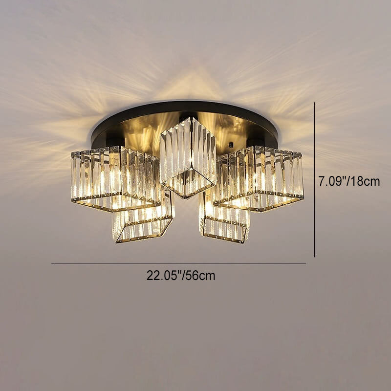 Modern Luxury Diamond Shaped Iron Crystal Semi-Flush Mount Ceiling Light - 3/4/5/6 Light Fixture
