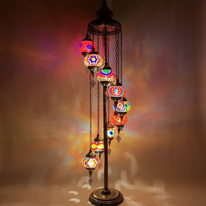 Retro Turkish Moroccan Globe 9-Light Floor Lamp - Vintage Boho Decor Lighting