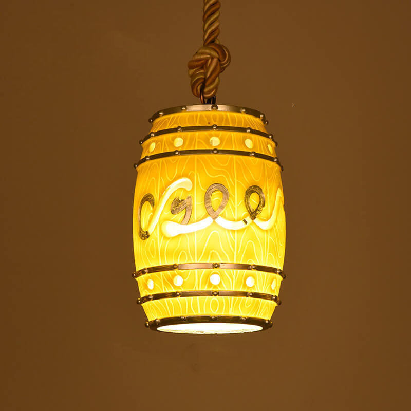 Vintage Wine Barrel Resin Pendant Light - 1-Light Hanging Fixture for Rustic Decor, Farmhouse Lighting, and Restaurant Styles