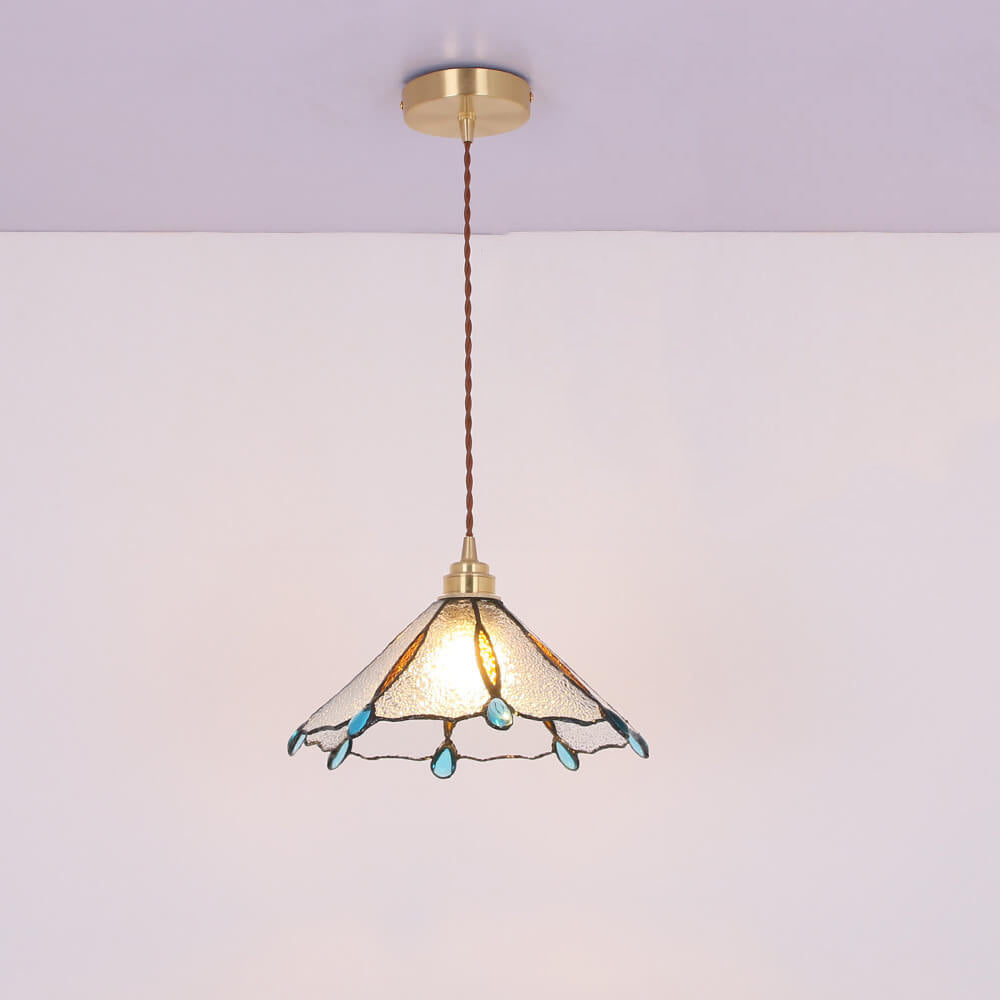 Vintage Tiffany Stained Glass Umbrella Pendant Light - 1-Light Fixture for Home Decor