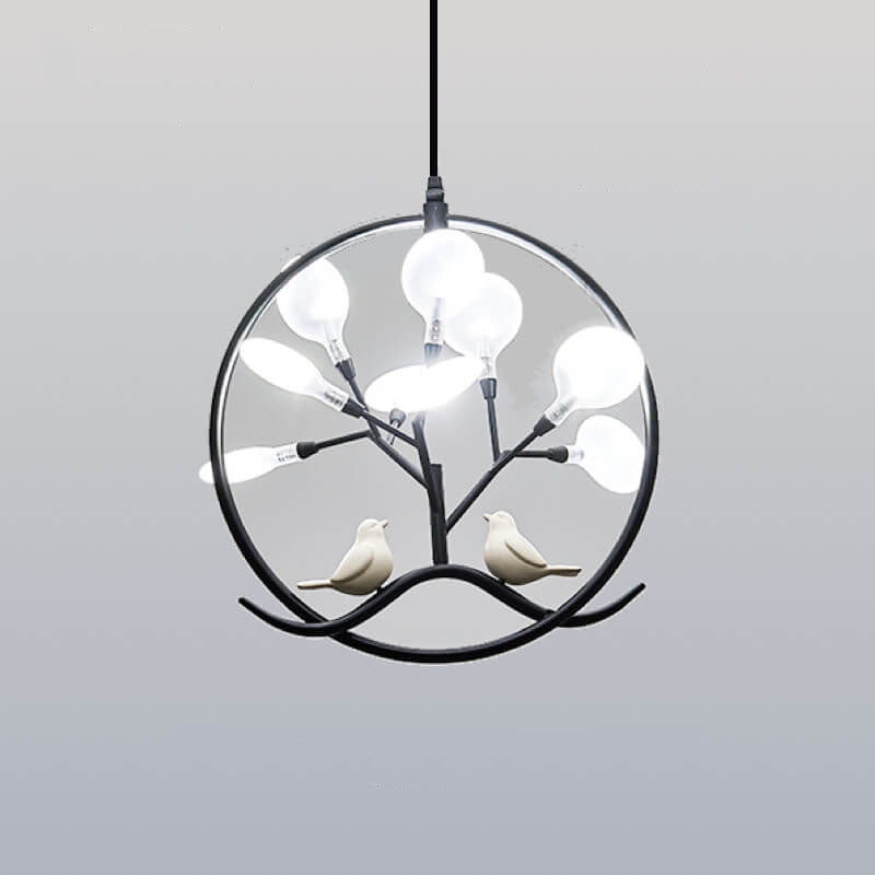 Nordic Metal Circular Bird Branch 9-Light Chandelier - Modern Pendant Lighting, Rustic Home Decor, Adjustable Brightness, Elegant Design, Contemporary Fixture